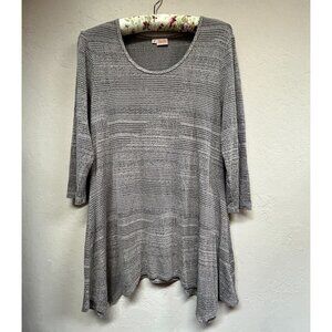 Tianello Women Swing Blouse Top Houndstooth Sharkbite Hem 3/4 Sleeve Medium Gray